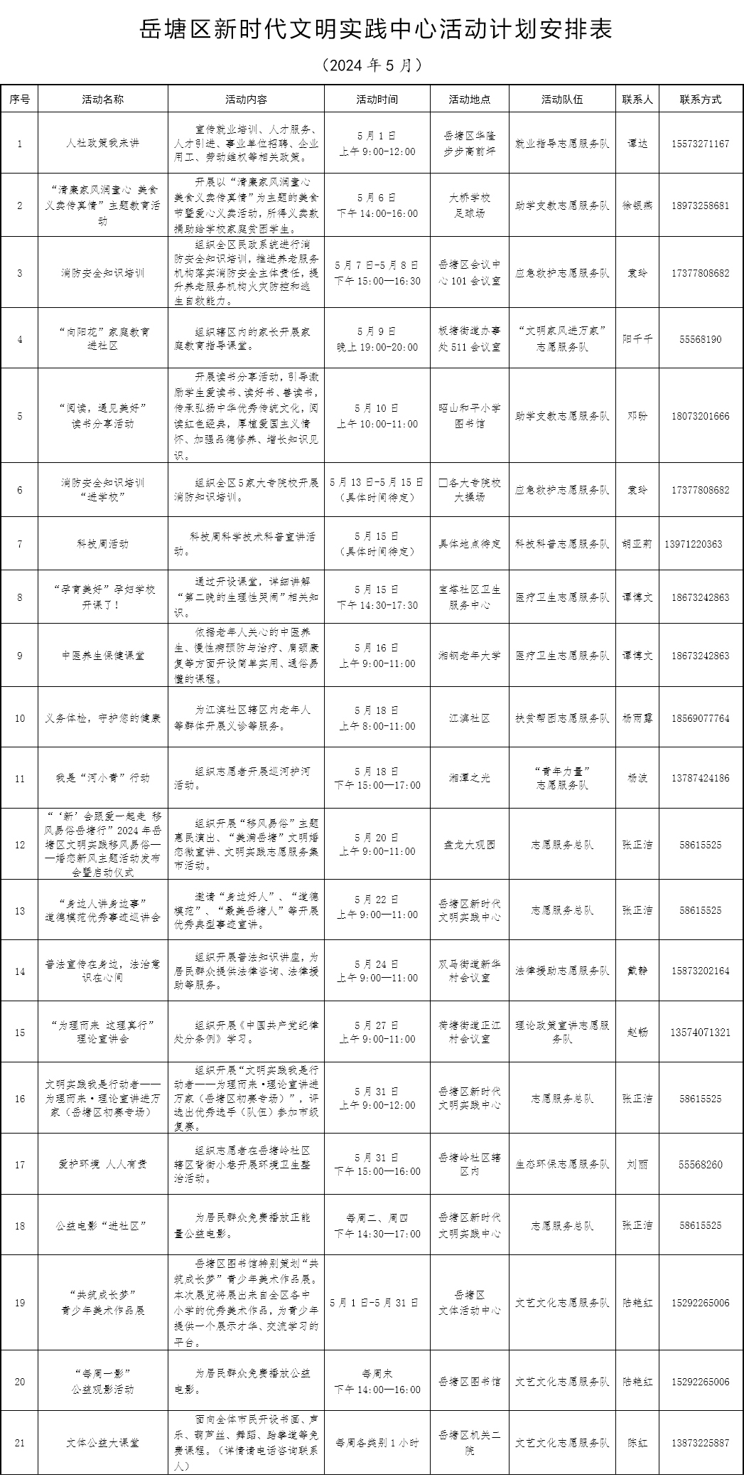 岳塘區(qū)新時(shí)代文明實(shí)踐中心5月活動安排