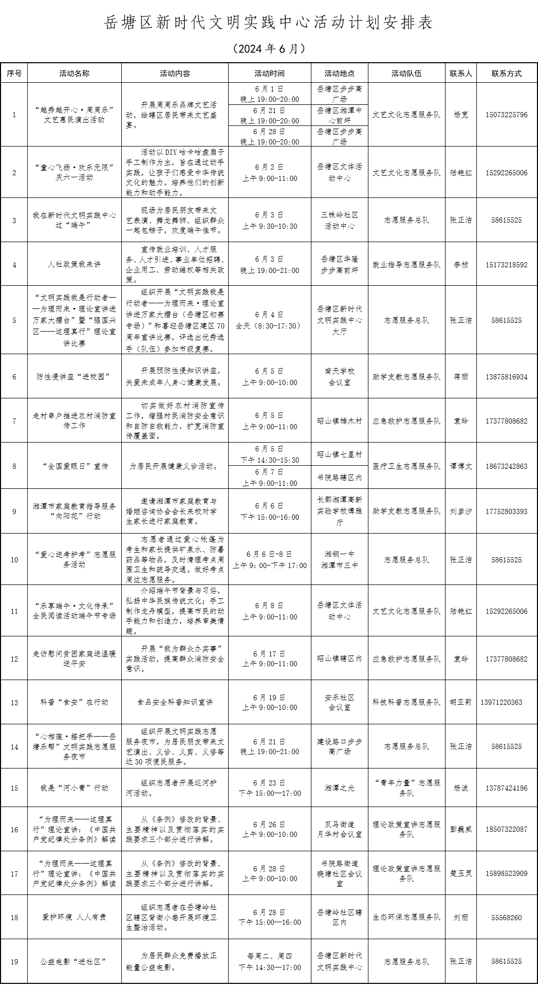 岳塘區(qū)新時(shí)代文明實(shí)踐中心6月活動(dòng)安排