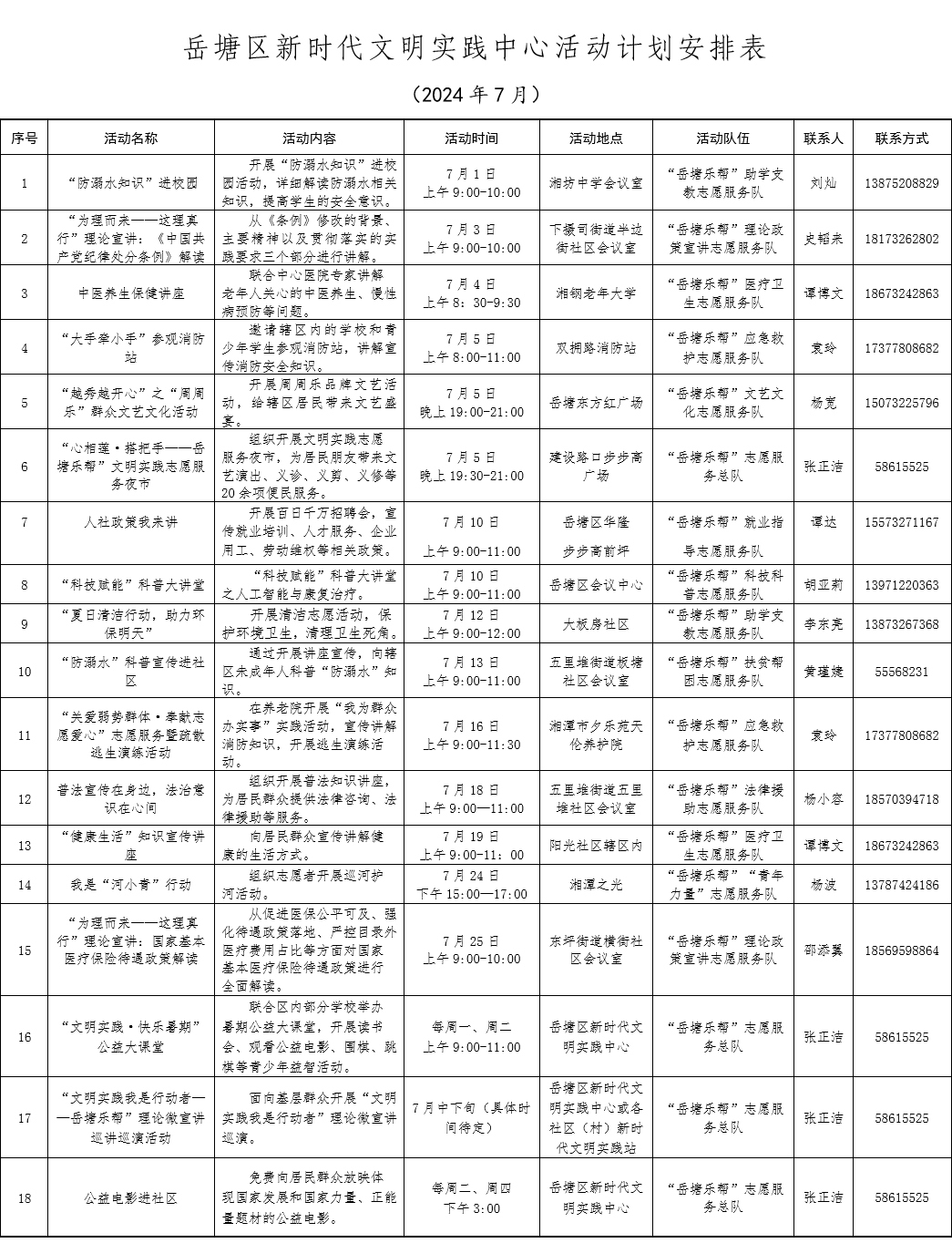 岳塘區(qū)新時(shí)代文明實(shí)踐中心7月活動(dòng)安排