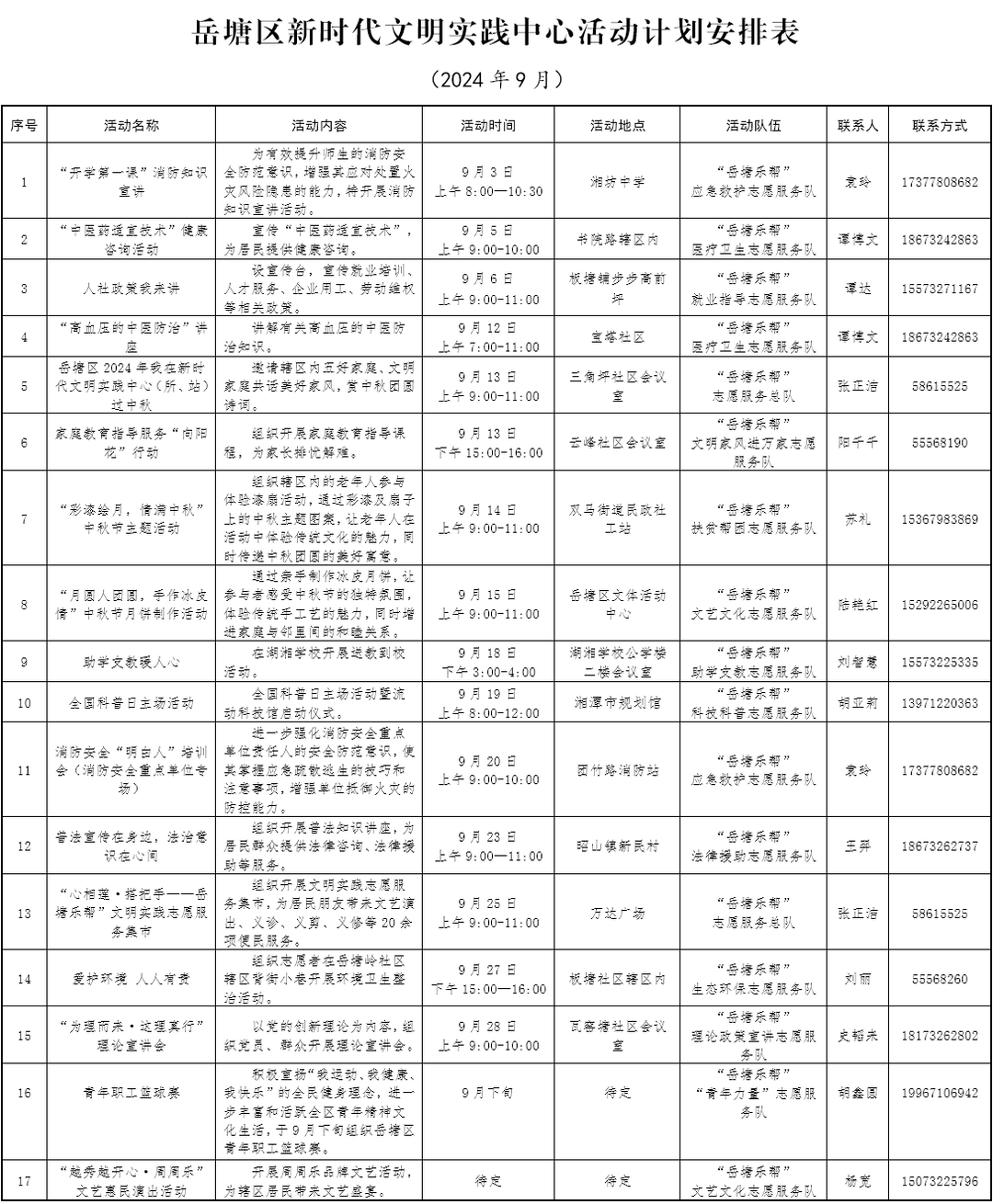 岳塘區(qū)新時(shí)代文明實(shí)踐中心9月活動(dòng)安排