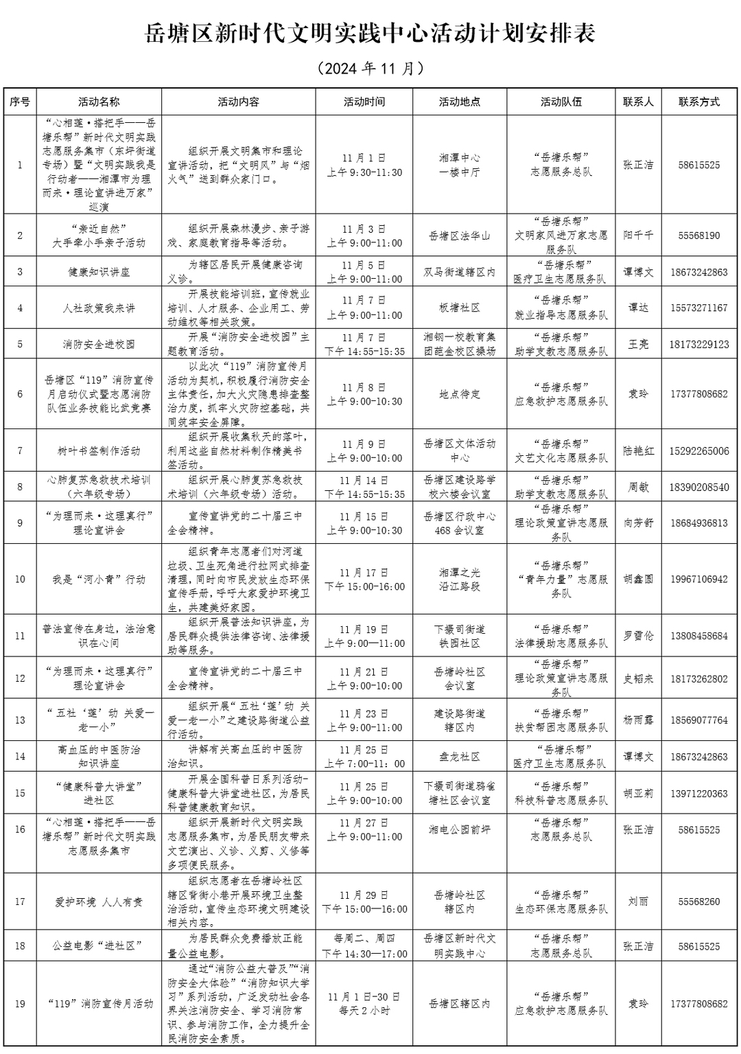 岳塘區(qū)新時代文明實踐中心11月活動安排