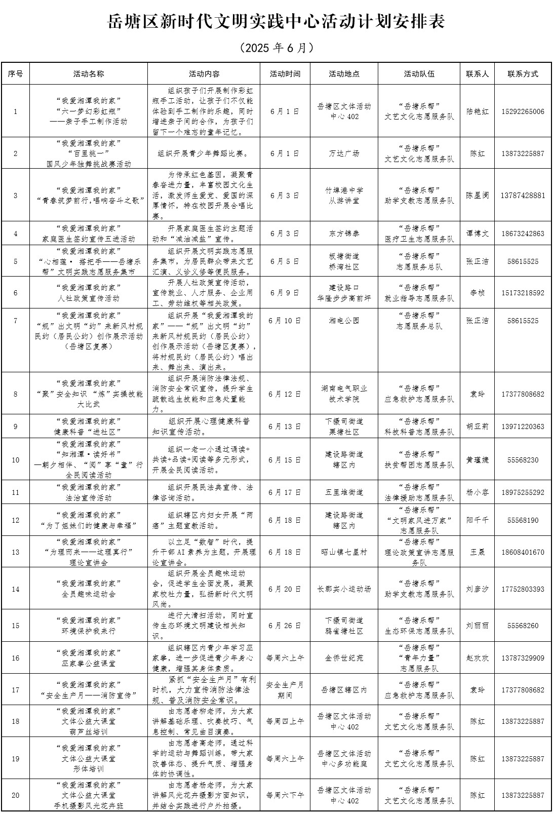 岳塘區(qū)新時(shí)代文明實(shí)踐中心6月活動(dòng)安排