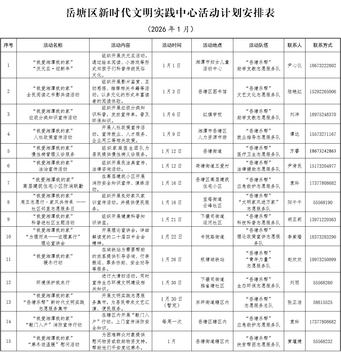 岳塘區(qū)新時(shí)代文明實(shí)踐中心1月活動(dòng)安排