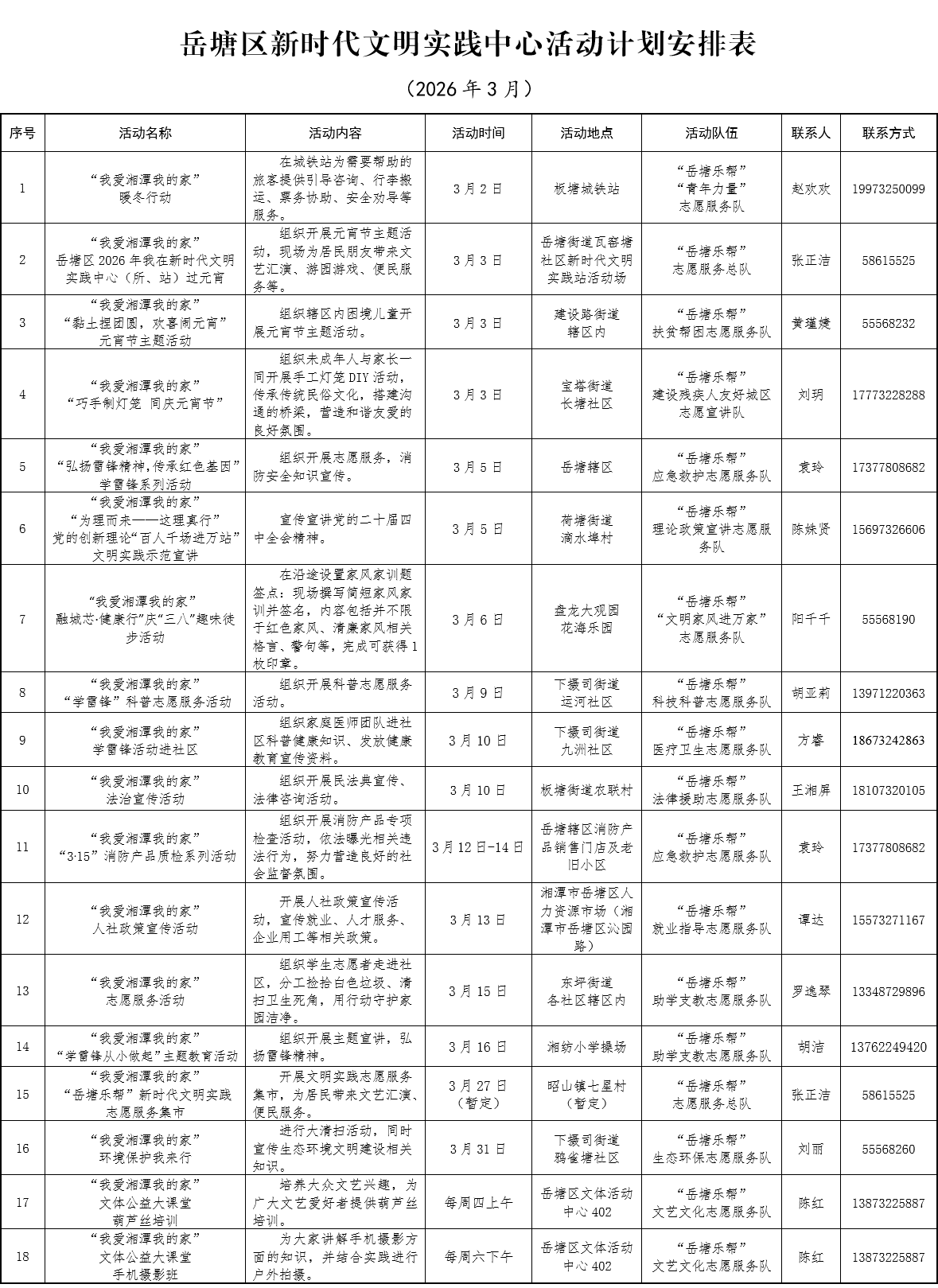岳塘區(qū)新時(shí)代文明實(shí)踐中心3月活動(dòng)安排