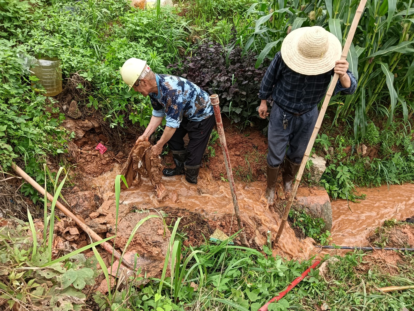 橋?yàn)成鐓^(qū)五一合作社：暴雨來(lái)襲道路積水  全力排水保通暢